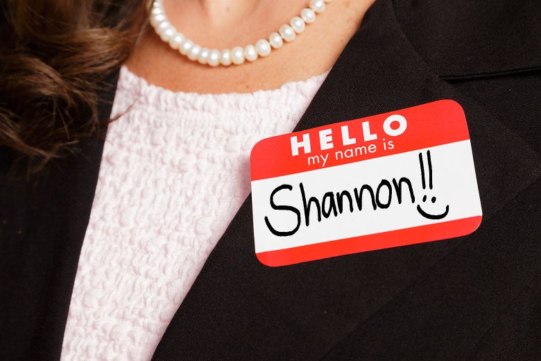 A woman with a nametag that says Shannon.